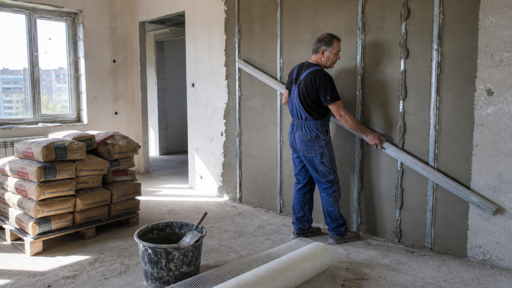 materialy dlja vyravnivanija sten smesi i instrumenty e207f9f2